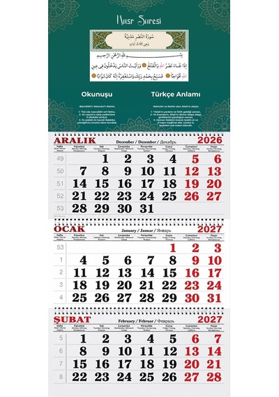 2027 Yılı Gemici Takvimi-nasr Suresi