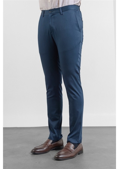 İmza Lacivert Yan Cep Düz Paça Armürlü Slim Fit Pamuklu Chino Pantolon 1003260165