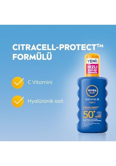 Sun Spf50+yüksek Güneş Koruyucu 200 Ml,suya Dayanıklı,nemlendirici,c Vitamini,hyalüron