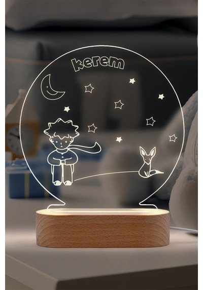 Küçük Prens Kişiye Özel Led Gece Lambası Masif Ahşap Tabanlı Usb Kablolu Pleksi Led Gece Lambası