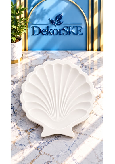 Dekorske - Taş Tozu Deniz Kabuğu Dekoratif Tepsi - 10x10 Cm 2 Adet - El Yapımı Takı Tabağı, Mumluk Ve Şık Ev Dekoru Dekoratif Objeler