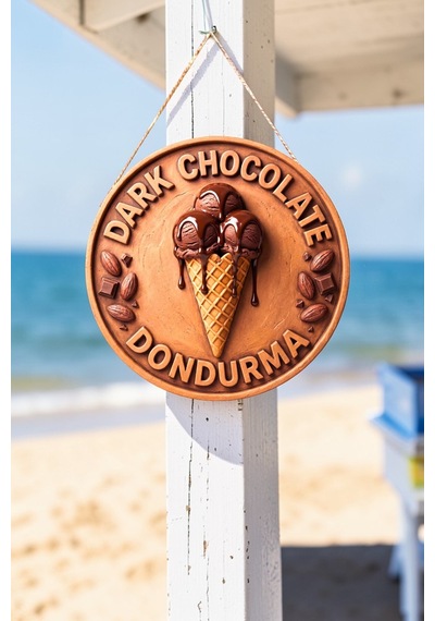 Dark Chocolate Dondurma Görselli İpli Ahşap Kapı Ve Duvar Süsü, Cafe, Dondurmacı Tabelası Dekoru