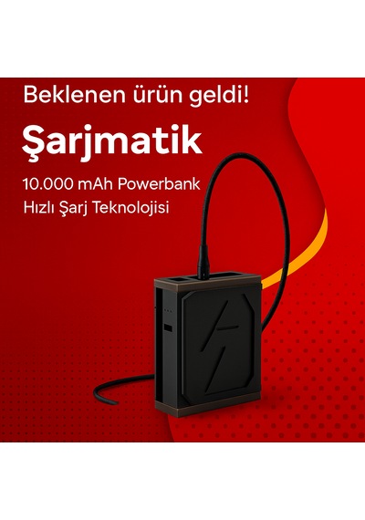 10.000 Mah Şarjmatik Dijital Göstergeli Dahili Power Bank 22.5w Kafe & Restorant Hızlı Şarj Seti Siyah