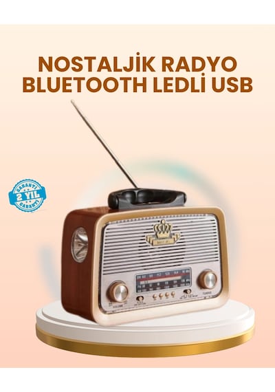 Eskitme Tasarımlı Ahşap Bluetooth Radyo Led Aydınlatmalı