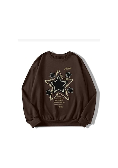 Kozia Outdoors Malkoçbey Gtxr Baskılı O Yaka Oversize Unisex Swetşhirt Kahverengi Kahverengi