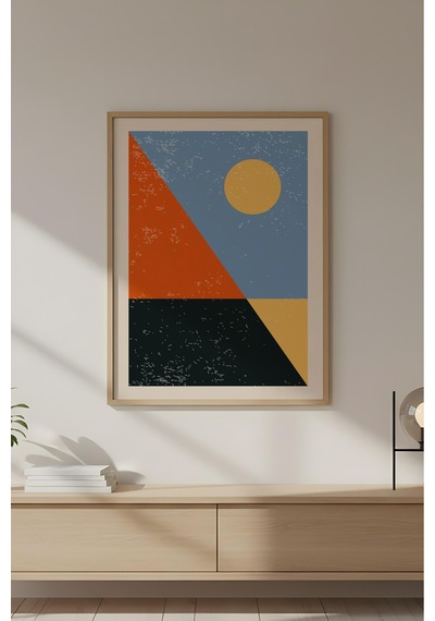 Huhuli Ahşap Çerçeveli Soyut Geometrik Desenli Tablo Huhu588