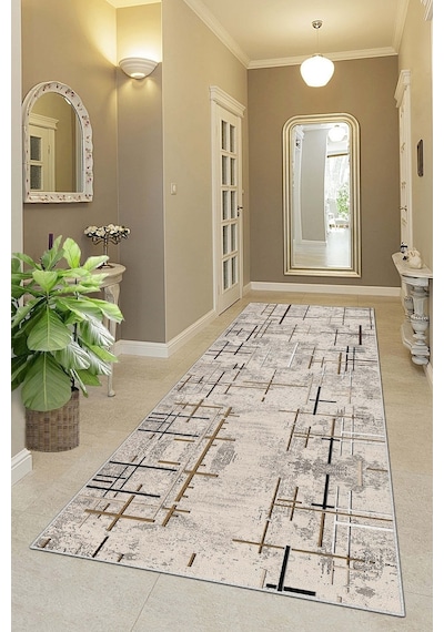West Home Makinede Yıkanabilir Kaymaz Taban Leke Tutmaz Modern Kesme Yolluk Mutfak Yolluk Halı Yolluk Wh 488 Beige Yolluk