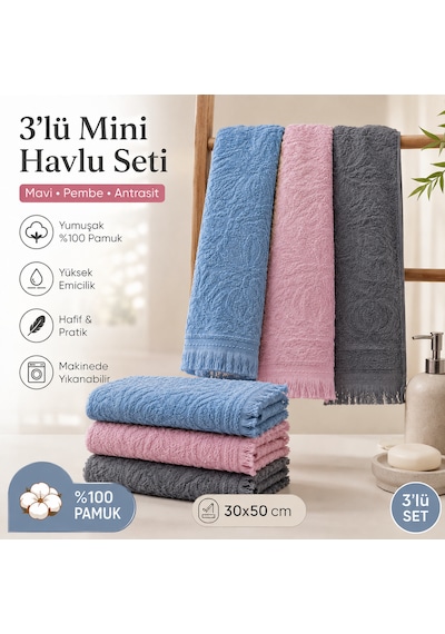 3'lü Mini Havlu Seti 30x50 Cm Pamuklu El Havlusu Mutfak Havlusu Kurulama Bezi Yumuşak Ve Yüksek Emici Pembe