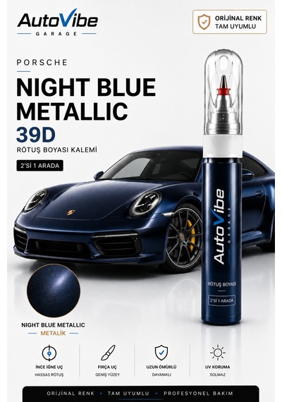 Porsche Night Blue Metallic L39c Rötuş Boya Kalemi 2'si 1 Arada  Renk Uyumlu
