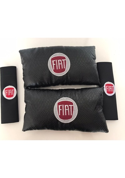 Fiat Nakışlı Egea Linea Deri 1 Çift Boyun Yastık Ve 1 Çift Kemer Pedi Siyah