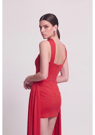 Holly Lolly Halter Yaka Aksesuarlı Mini Lilian Elbise Kırmızı