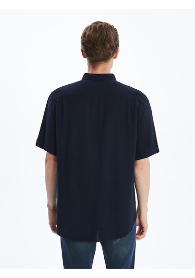 Lcwaıkıkı Classic Lacivert Regular Fit Kısa Kollu Keten Karışımlı Erkek Gömlek