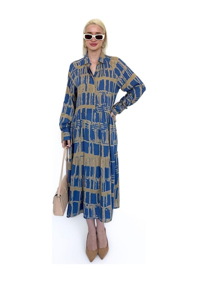 Madmext İndigo Uzun Kollu Düğmeli Desenli Elbise Mg2430 Indigo