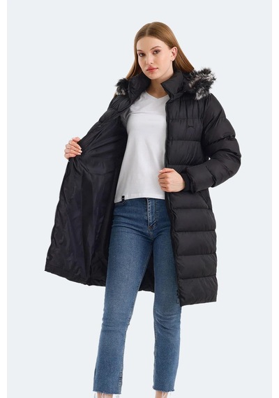 Slazenger Garlic In Kadın Puffer Uzun Şişme Mont Siyah