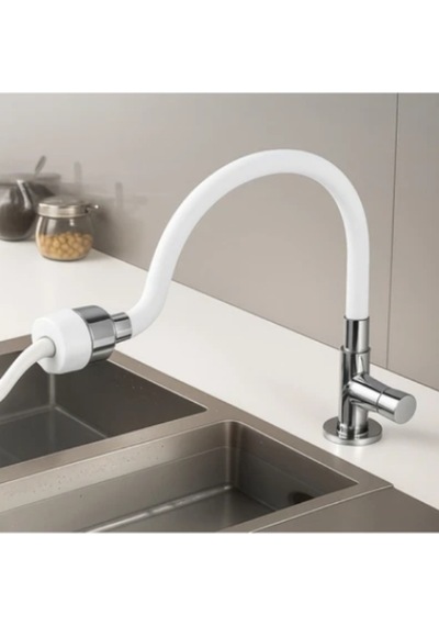 Mucit Home Beyaz Renkli Oynar Başlıklı Tasarruflu Silikon Musluk Başlığı Kubar Beyaz
