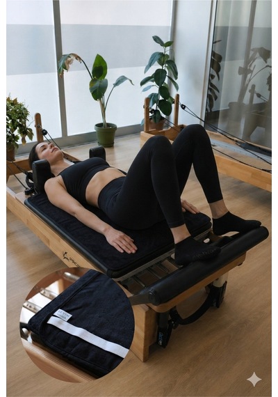 Kaymaz Silikon Tabanlı, Reformer Pilates Havlusu, Ter Emici Bambu Pilates Mat Havlu-siyah Sıyah