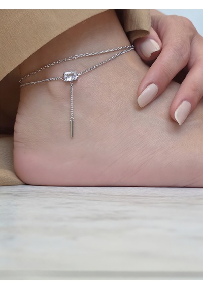 Baget Taşlı Halhal Sallantılı Silver Renkli Halhal Gümüş
