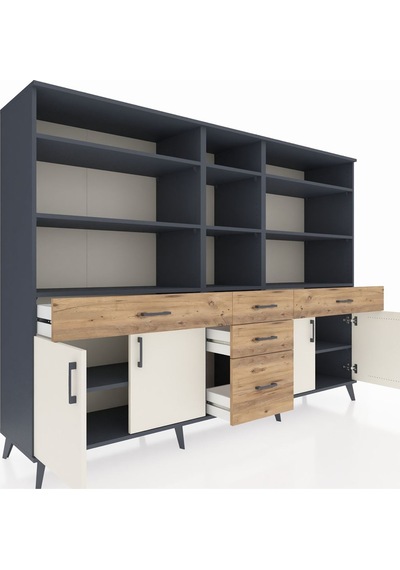 Hyperion Dolap 11 Raflı 5 Çekmeceli 4 Kapaklı 220x44x163 Antrasit Antrasit-aytaşı/çam Hyperion Dolap 11 Raflı 5 Çekmeceli 4 Kapaklı 220x44x163 Antrasit Antrasit-aytaşı/çam