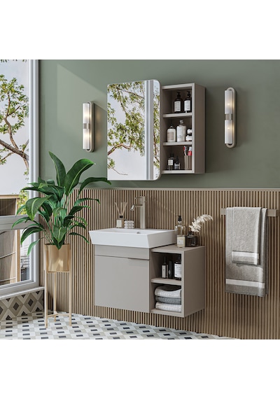 Likya Mdflam Lavabolu Banyo Dolabı Takımı, Tek Kapaklı 72 Cm Lavabolu Banyo Alt Dolabı + Üst Dolabı Kumtaşı Likya Mdflam Lavabolu Banyo Dolabı Takımı, Tek Kapaklı 72 Cm Lavabolu Banyo Alt Dolabı + Üst Dolabı Kumtaşı