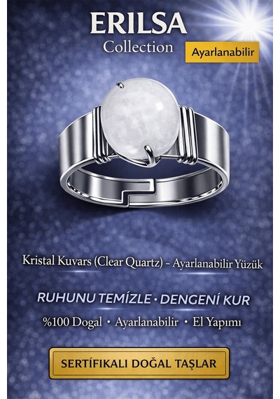 Erilsa Kristal Kuvars Doğal Taş Ayarlanabilir Yüzük Çok Renkli