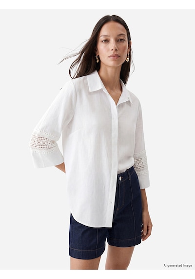 Lcw Everyday Ekru Gömlek Yaka Nakışlı Oversize Bluz