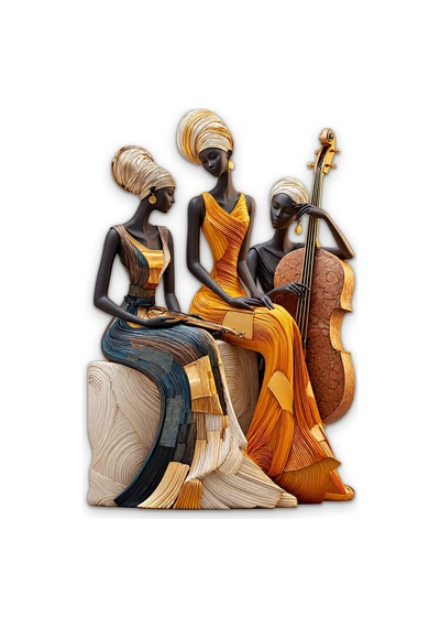 Üç Afrikalı Kadın Müzisyen - Metal Tablo - Dec0282 44 X 65 Cm Çok Renkli