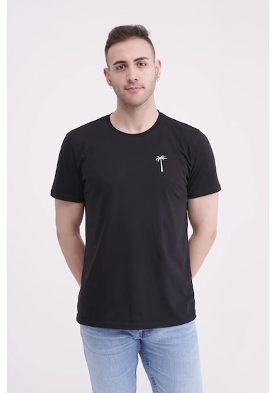 The Socks Company 23scts228u Palmiye Nakışlı Bisiklet Yaka Siyah Tshirt 001