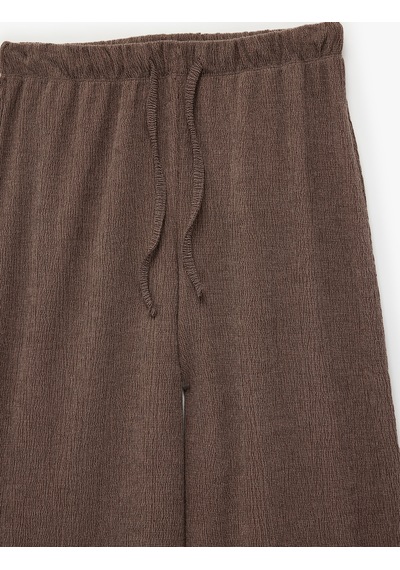 Koton Bürümcük Kumaş Beli Bağcıklı Geniş Paça Pantolon Kahverengi 6sak40083ek Kahve