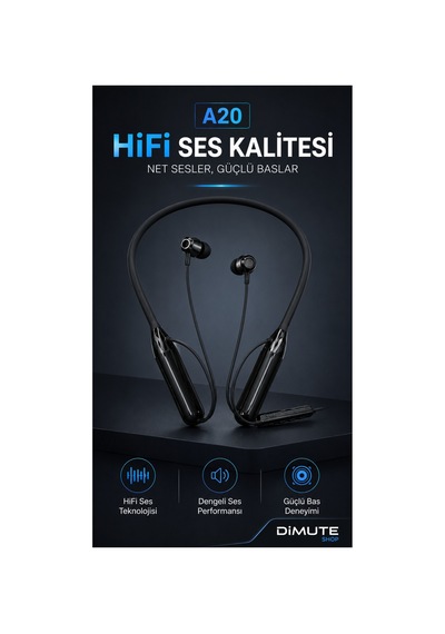 A20 Bluetooth Boyun Askılı Kablosuz Kulaklık Enc Gürültü Engelleme Hifi Ses Type-c Şarjlı Siyah - 889157276