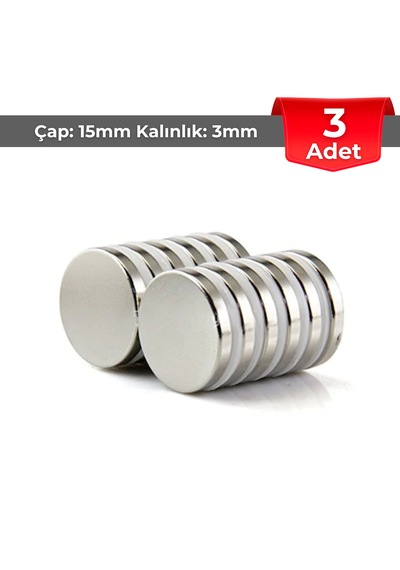 3 Adet Neodyum Mıknatıs Çap: 15mm Kalınlık: 3mm D15x3 Ndfeb Güçlü Mıknatıs Yuvarlak N093