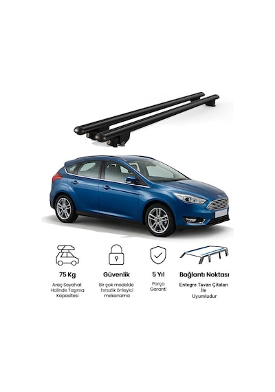 Kanca Ford Focus Kombi 2011-2018 Uyumlu Siyah Kilitli Ara Atkı 120cm Port Bagaj Tavan Barı
