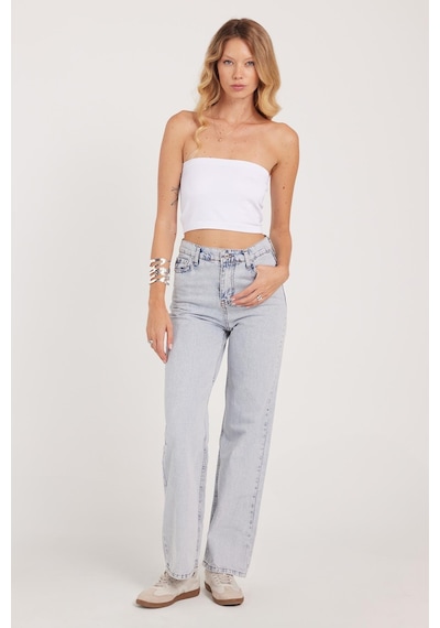 Tudors Kadın Regular Fit Klasik Kesim Pamuklu Bol Paça Açık Mavi Jean Pantolon-39520 Açık Mavi