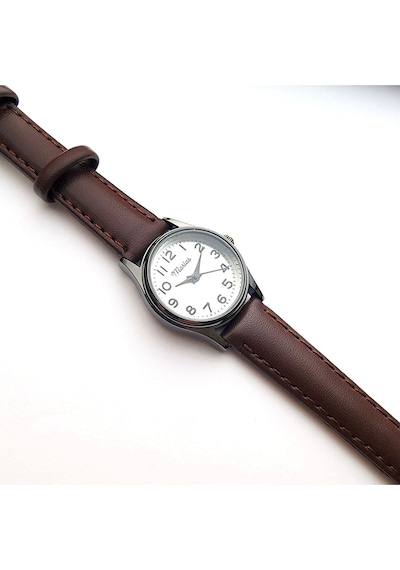 Retro Kadın Kol Saati, Vintage Tasarım, Klasik Tasarım, Siyah Kasa, Minimal Tasarım, Kayışlı Koyu Kahverengi Altın