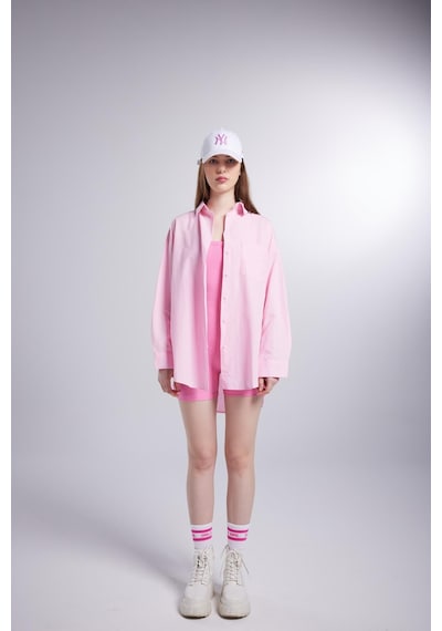 Holly Lolly Cepli Oversize Kesim Lovesize Gömlek Pembe