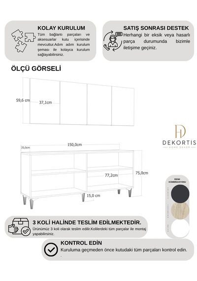 Aurelia Konsol Çok Amaçlı Dolap 150 Cm Beyaz - Altın