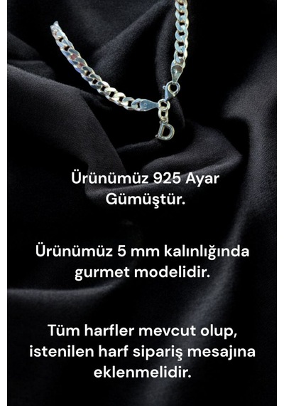 925 Ayar Gümüş 5 Mm Harfli Gurmet Bileklik