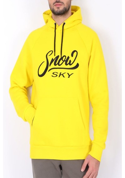 Snow Sky Yazılı İçi Polar Köpüşonlu Kanguru Cepli Sweatshirt Sarı