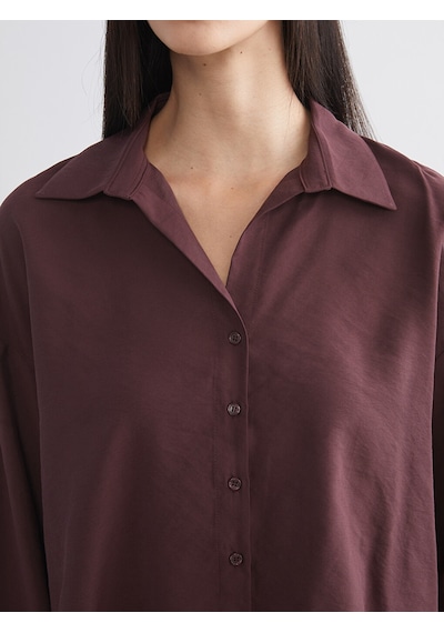 Lcw Vision Bordo Oversize Modal Karışımlı Kadın Gömlek