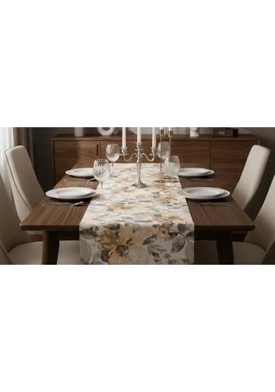 Jakarlı Dokuma Dekoratif Runner 45x140 Cm Sarı Çiçekli Desenli Diğer