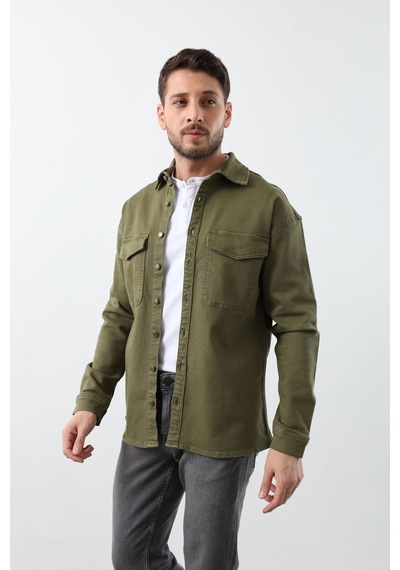 Erkek Oversize Jean Gömlek Haki 001