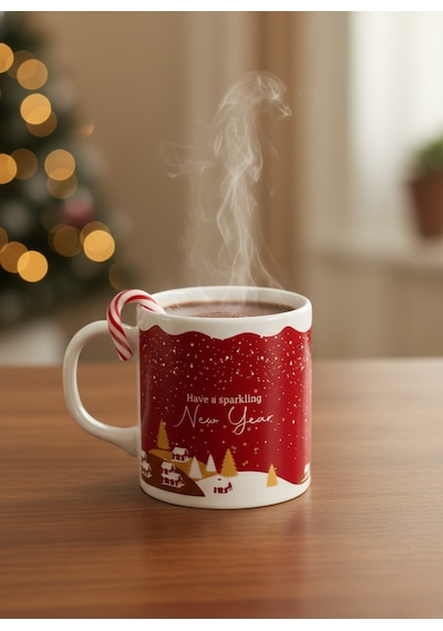 Yılbaşı Dekor Seramik Kupa 260 Ml Beyaz