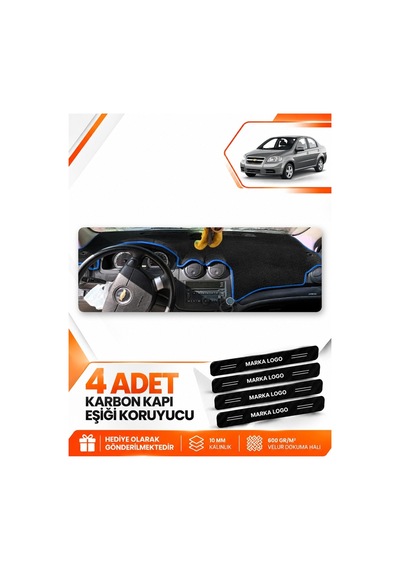 Chevrolet Aveo T250 2006-2011 Uyumlu Ön Torpido Koruma Kılıfı Halısı Örtüsü - Siyah Mavi