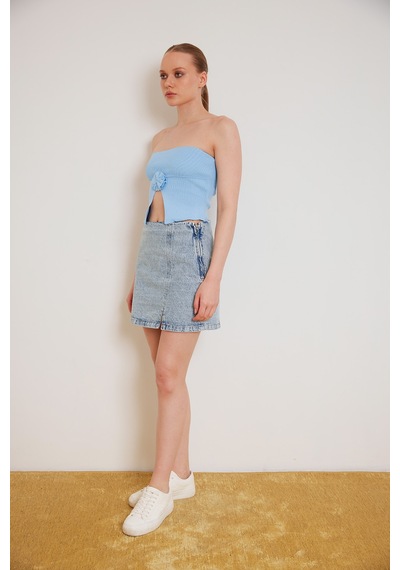 Avrile Çiçek Detaylı Triko Top Bebe Mavi