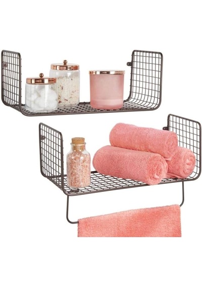 Metal Mutfak Banyo Duvar Rafı Havluluk 2 'Li Set Wd-103 Siyah