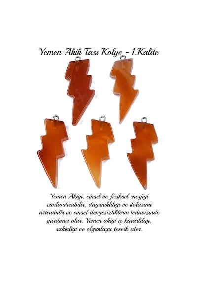 Erilsa Sertifikalı Şimşek Model Yemen Akik Taşı Kolye - Aaa+ Kalite Çok Renkli