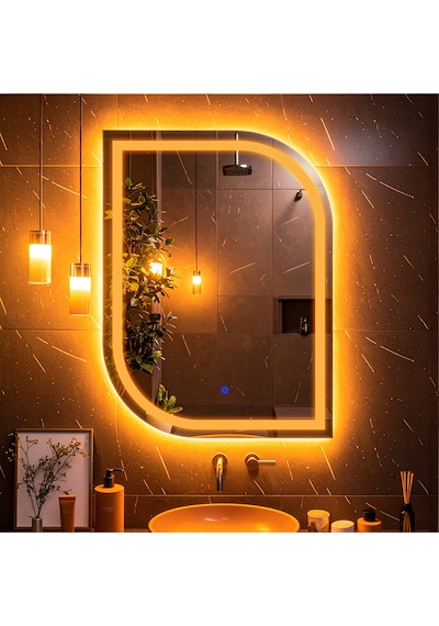 Curva Amber Led'li Kumlamalı Lavabo & Banyo Aynası Dokunmatik Sensörlü 80 X 60 Turuncu