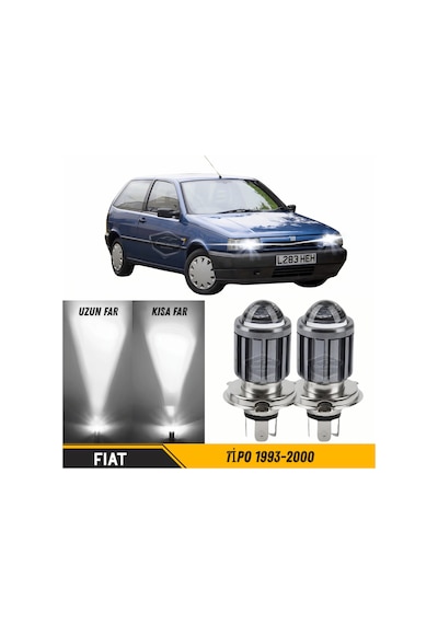 Fiat Tipo 1993-2000 Uyumlu Mercekli Far Ampulü Led Xenon Beyaz Renk Far Şimşek Etkili Csp Led Lamba Uzun Kısa 2 Adet Takım