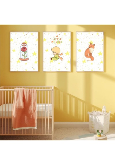 Besay Küçük Prens Bebek Ve Çocuk Odası Duvar Dekorasyonu İkonik Gül Ve Tilki Temalı Çocuk Posteri 3'lü Set A2 Çerçevesiz