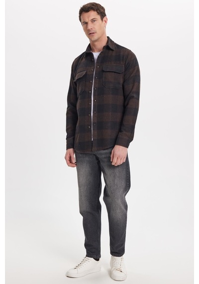 Tudors Erkek Slim Fit Dar Kesim Uzun Kollu Kapaklı Çift Cepli Kareli Kışlık Oduncu Gömlek-41620 Çok Renkli