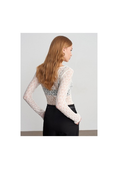 Dilvin 32763 Kayık Yaka Dantel Top Ekru